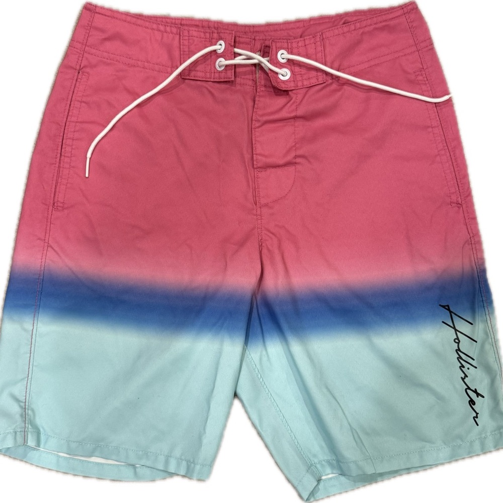 Hollister Men's Pink and Blue Swim Shorts size 26